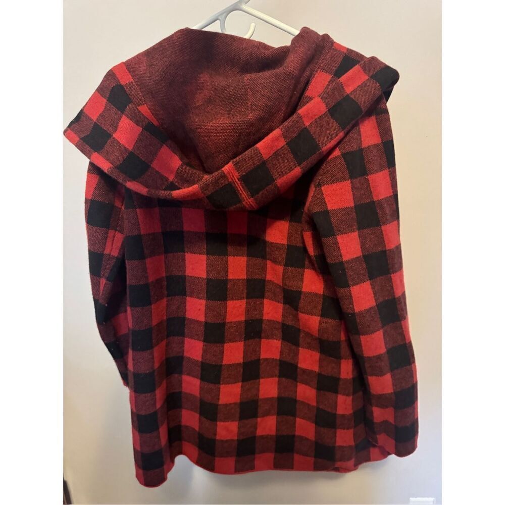 Anthropologie SMALL Field Flower Buffalo Plaid Cardigan Sweater Coat Jacket Red - Picture 4 of 4